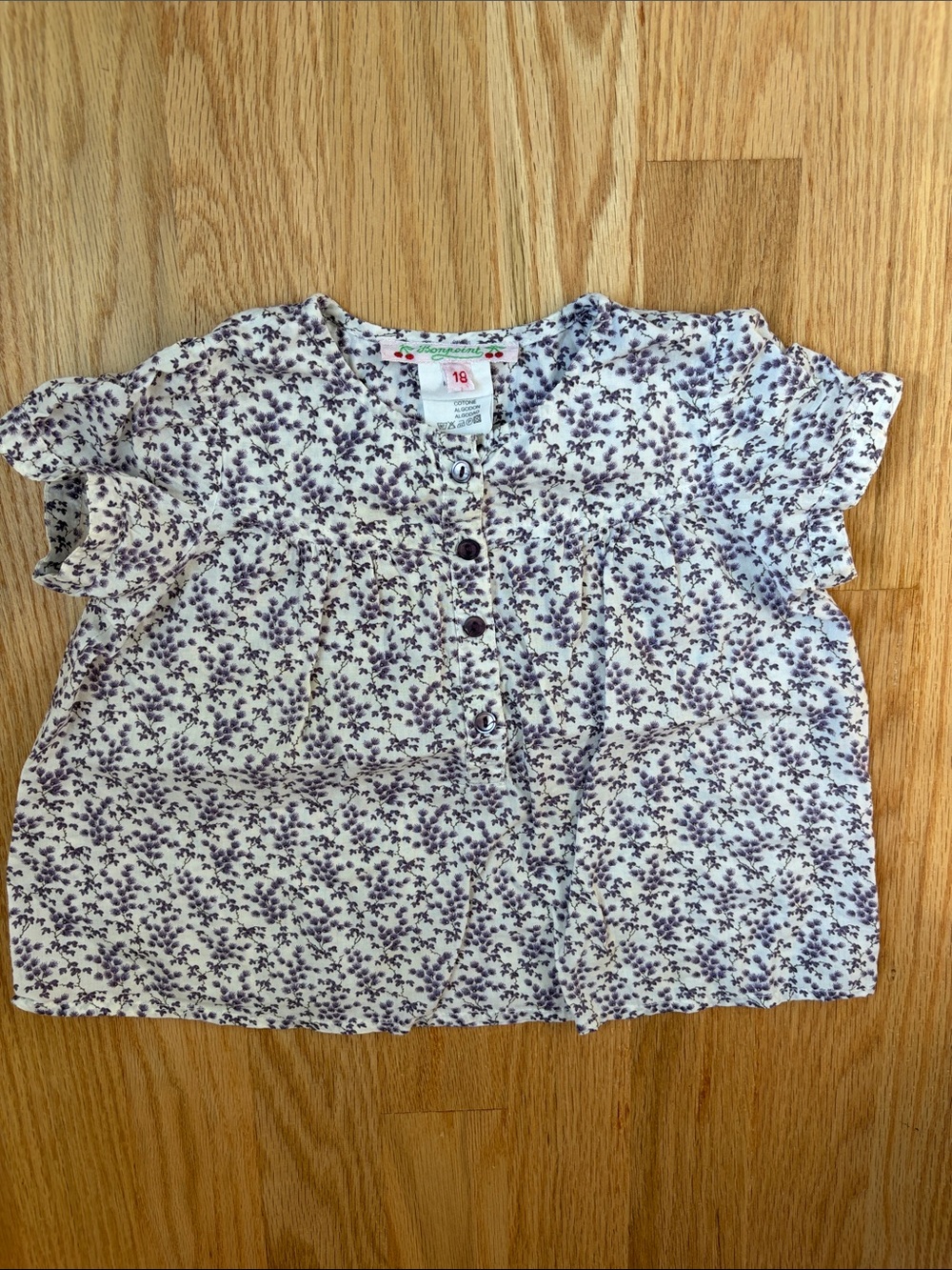 $325 Bonpoint White & Purple Blouse with Floral Print